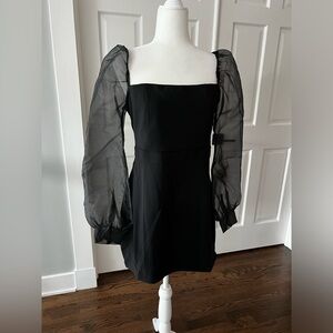 Puff Sleeve Contrast Square Neck Dress